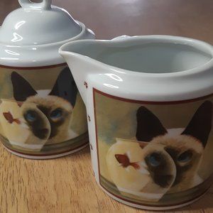 Herrero Vandor Siamese Cat and Fishbowl Cream and Sugar set l Made in Japan